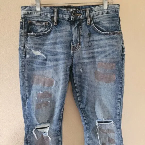 Affliction Jeans Mens Size 31x32 Ace Distressed Blue Dark Washed Y2K Denim - Picture 2 of 10